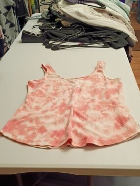 Pink Tie-Dye And Blue Tie-Dye Ribbed Tank Tops with Front Button Incudes 2 Tanks